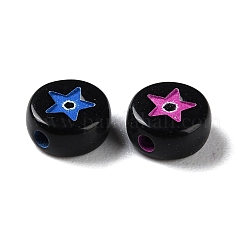 スプレー印刷された不透明アクリルビーズ  フラットラウンド＆星  ミックスカラー  7x3.5mm  穴：1.4mm  約4000個/500g&nbsp;SACR-P031-20B