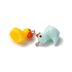 不透明樹脂ペンダント  アヒルのチャーム  プラチナ鉄ループ付き  ミックスカラー  18~18.5x17.5x11.5~2mm  穴：2.1mm&nbsp;RESI-A046-03