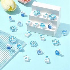 60個 6スタイル クリスマステーマプリント木製ビーズ  染め  混合図形  16.5~19.5x12.5~17.5x5.5~6mm  穴：2mm  10個/スタイル&nbsp;WOOD-FS0001-33