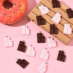 20個 2色スプレー塗装不透明樹脂ペンダント  模造食品  ミルクチョコレートチャーム  プラチナトーンの鉄ループ付き  ミックスカラー  30x19x5.5mm  穴：2mm  10個/カラー&nbsp;RESI-YW0006-35