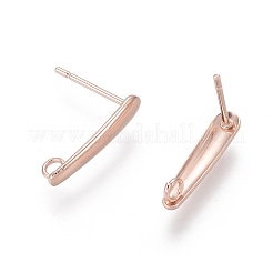 304ステンレススチールスタッドピアス金具  カン付き  ローズゴールド  15x3x1mm  穴：1.6mm  ピン：0.8mm&nbsp;STAS-H436-22RG