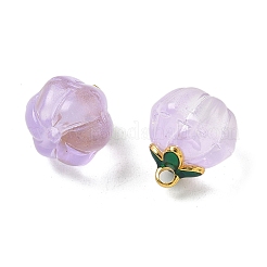 ガラスチャーム  カボチャ  黄金の合金エナメルパーツと  ラベンダー  14.5x13mm  穴：1.5mm&nbsp;GLAA-P072-04G-05