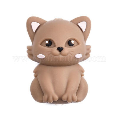 シリコンビーズ  猫の形  キャメル  28x20.5x16.5mm  穴：2mm&nbsp;SIL-S010-04D-1