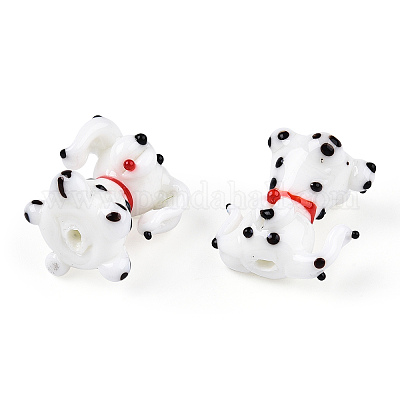 手作り凹凸柄ランプワークビーズ連売り  斑点のある犬  ホワイト  22~23x18~19x15~17.5mm  穴：2.5mm  約20個/連  17.13インチ（43.5cm）&nbsp;LAMP-Q031-002-1