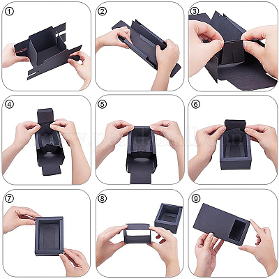 クラフト紙の折りたたみボックス  引き出しボックス  長方形  ブラック  17.2x10.2x4.2cm  16個/セット&nbsp;CON-BC0004-32D-B-1