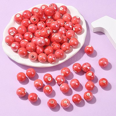 釉薬をかけた磁器製の丸いビーズ 光沢のあるセラミックビーズ レッド