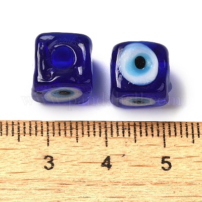 手作りランプワークビーズ  キューブ  ブルー  8.5~10x8.5~10.5x8~10.5mm  穴：4mm&nbsp;LAMP-B025-01A-07-1
