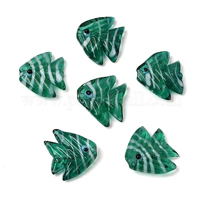 手作りランプワークビーズ  魚  シーグリーン  22.5~23x20~21.5x7.5~8.5mm  穴：1.6mm&nbsp;LAMP-H073-01H-1