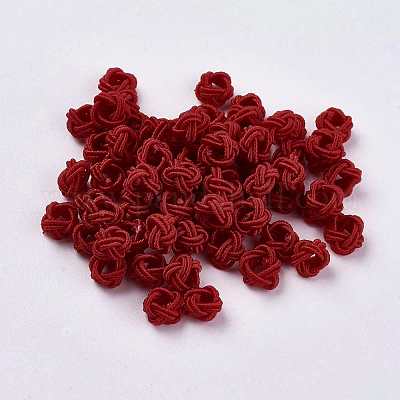 ポリエステルファブリックビーズ  ラウンド  レッド  6.5x4.5mm  穴：4mm&nbsp;WOVE-K001-A03-1