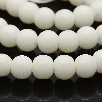 ラウンドガラスビーズ連売り  ホワイト  6mm  穴：1mm  約69個/連  16.1インチ&nbsp;GLAA-A025-6mm-03-1
