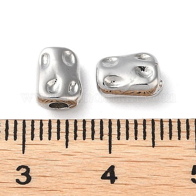 ラックメッキ真鍮スペーサービーズ  ナゲット  プラチナ  7.5x6x3.5mm  穴：1.6~1.8mm&nbsp;KK-WH0084-13C-P-1