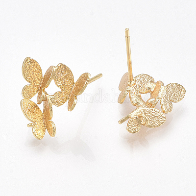 真鍮製スタッドピアスパーツ  カン付き  蝶  18KGP本金メッキ  13.5x12mm  穴：1mm  ピン：0.8mm&nbsp;X-KK-S350-419G-1