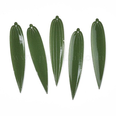 プラスチック製の大きなペンダント  葉  濃い緑  58x11x2mm  穴：1mm&nbsp;KY-N015-047-1