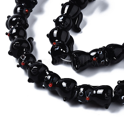 手作り凹凸柄ランプワークビーズ連売り  猫  ブラック  22~23x13~14x16~18mm  穴：1.5mm  約20個/連  17.24インチ（43.8cm）&nbsp;LAMP-Q031-003-1