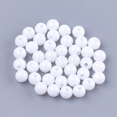 不透明なプラスチックビーズ  ラウンド  ホワイト  6x5.5mm  穴：1.8mm&nbsp;X-KY-T005-6mm-601-1