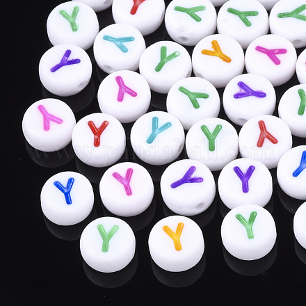 初期のアクリルビーズ  水平穴  フラットラウンド  ミックスカラー  文字.y  7x3.5~4mm  穴：1.2mm  約3700個/500g&nbsp;OACR-E001-20Y-1