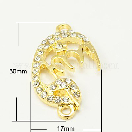 合金ラインストーンコネクター  グレードA  アッラー  ゴールドカラー  30x17x2mm  穴：1.5mm&nbsp;RB-E387-01G-1