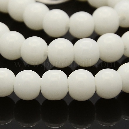 ラウンドガラスビーズ連売り  ホワイト  6mm  穴：1mm  約69個/連  16.1インチ&nbsp;GLAA-A025-6mm-03-1