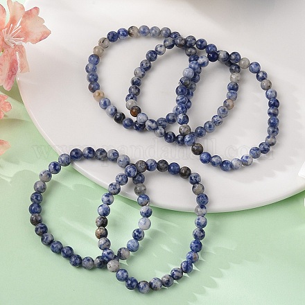 ナチュラルブルースポットジャスパービーズストレッチブレスレット ラウンド 内径:2インチ〜2-3/8インチ(5~6cm) ビーズ:5.8~6.8mm BJEW-K212-A-039-1