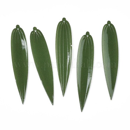 プラスチック製の大きなペンダント  葉  濃い緑  58x11x2mm  穴：1mm&nbsp;KY-N015-047-1