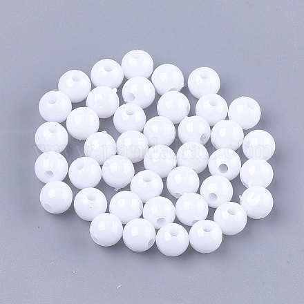 不透明なプラスチックビーズ  ラウンド  ホワイト  6x5.5mm  穴：1.8mm&nbsp;X-KY-T005-6mm-601-1