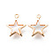 Brass Charms, with Shell, Star, Real 18K Gold Plated, Nickel Free, Seashell Color, 13.5x11.5x2mm, Hole: 1.5mm