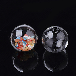 手作りの吹きガラスドームビーズ  ラウンド  透明  15.5~16x15~15.5mm  穴：1.5~2mm
