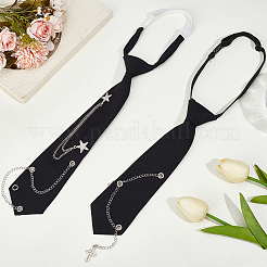 ユニセックスのポリエステルネクタイ2個、2スタイル  鉄製の留め具とチェーン付き  スター＆クロス  ブラック  370~540mm  1個/スタイル&nbsp;AJEW-OC0014-24