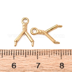304ステンレススチールペンダントベイル  Y字型  イオンプレーティング（ip）  ゴールドカラー  13.5x9x2mm  穴：1.6mm&nbsp;STAS-G385-02G