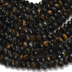 天然石タイガーアイビーズ連売り  多面カット  ロンデル  染め＆加熱  きいろ  ブルー  8x5.5mm  穴：1.2mm  約69個/連  15.16''（38.5センチメートル）&nbsp;G-Z111-A02-04