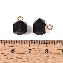 天然石オブシディアンペンダント  ポリゴンのチャーム  金色の真鍮ループ  11.5~14x7~9.5x7~9.5mm  穴：1.6~1.8mm&nbsp;G-N359-18G-01