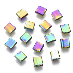 電気めっきガラスシードビーズ  2穴  長方形  マルチカラーメッキ  5x4.5~5.5x2~2.5mm  穴：0.5~0.8mm&nbsp;SEED-S023-44C-01