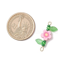6個 6スタイル ハンドメイド ポリマー粘土の花とガラスのシードビーズコネクタチャーム  304ステンレス鋼のダブルループとアクリルリーフ付き  ゴールドカラー  ミックスカラー  28~28.5x18x5mm  穴：2mmと3x2mm  1個/スタイル&nbsp;PALLOY-MZ00801