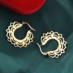 女性用304ステンレススチールフラワースタッドピアス  ボヘミアン  ゴールドカラー  26.5x29.5mm&nbsp;EJEW-Q009-03B-G