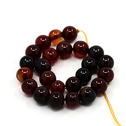 天然石瑪瑙ビーズ連売り  染め  ラウンド  暗赤色  10mm  穴：1mm  約19個/連  7.6インチ&nbsp;X-G-G515-10mm-04
