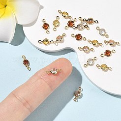 シェグレース 真鍮 パヴェ キュービックジルコニア フラット ラウンド コネクター チャーム  カドミウムフリー＆ニッケルフリー＆鉛フリー  長持ちメッキ  18KGP本金メッキ  ミックスカラー  10.5x5x2mm  穴：1.2mm&nbsp;XGRQ2O988-442G