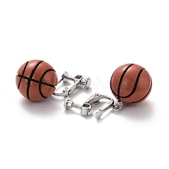 女性のための丸いバスケットボールのぶら下がりクリップオンイヤリング  非ピアス用スポーツボールドロップピアス  プラチナ  シエナ  37mm  ピン：1.5mm&nbsp;LS-EJEW-Z015-08