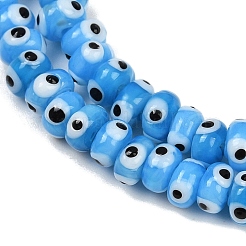 手作りナザールボンジュウランプワークビーズ連売り  ロンデル  ライトスカイブルー  5.5~6x3~4mm  穴：1.4mm  約40個/連  5''（12.7センチメートル）&nbsp;LAMP-A007-02A-03