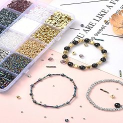 DIY ボヘミアン スタック ビーズ ブレスレット 作成 ファインディング キット  ガラス＆アクリル＆真鍮ビーズを含む  CCBプラスチックビーズ  ブラック  4mm  穴：1.5mm&nbsp;DIY-YW0011-37