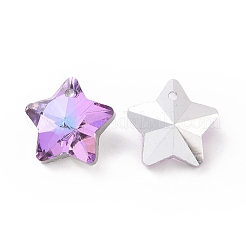 電気メッキガラスチャーム  多面カット  スター  プラム  13x13.5x7mm  穴：1.2mm&nbsp;X-GLAA-H104-A03