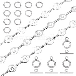 DIYチェーンネックレス/ブレスレットキット  1mの304ステンレス鋼リングリンクチェーンを含む  トグル留め具5セット  10PCS丸カン  ステンレス鋼色  13x9x0.5mm&nbsp;DIY-TA0015-95P