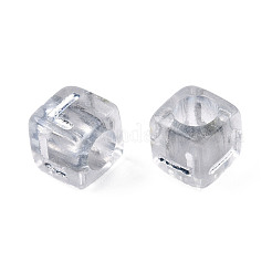 透明めっきアクリルビーズ  水平穴  ライン入り  アルファベットスタイル  ランダムな文字 a`z の立方体  銀  6x6x6mm  穴：3.5mm  約2900~3000個/500g&nbsp;TACR-N010-003B