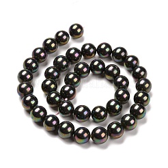シェルパールビーズ連売り  虹メッキ  グレードA  ラウンド  ブラック  10mm  穴：1mm  約41個/連  16インチ&nbsp;BSHE-L025-05-10mm