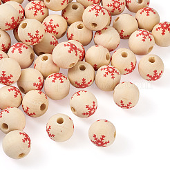 天然木製ビーズ  スノーフレーク模様でラウンド  バリーウッド  5/8インチ（16mm）  穴：4mm&nbsp;WOOD-TAC0010-02A