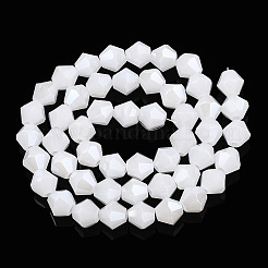 ジェイド風電気メッキガラスビーズ連売り  パール光沢メッキ  多面カット  双円錐形  雪  6x6mm  穴：1.2mm  約45~47個/連  9.65~9.84インチ（24.5~25cm）&nbsp;EGLA-A039-J6mm-A06