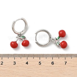 チェリー真鍮エナメルフープピアス  ラックめっき  長持ちメッキ  鉛フリー＆カドミウムフリー  プラチナ  24.5x15.5mm&nbsp;EJEW-M077-14P-01