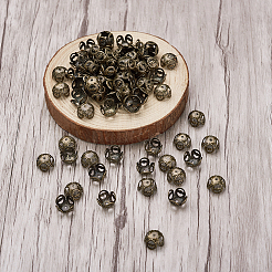 アイアン製ビーズキャップ  4花びら  ニッケルフリー  アンティークブロンズ  8x5mm&nbsp;IFIN-TA0001-09AB-NF