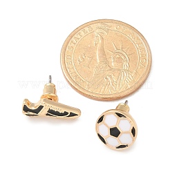 真鍮エナメルスタッドピアス  ゴールドカラー  左右  サッカー  7.5x16.5x12mm&nbsp;LS-EJEW-Z080-01G