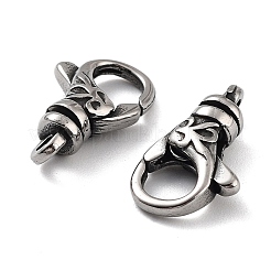 チベットスタイルの316ステンレススチール製ロブスタークロー留め金  アンティークシルバー  21.5x13x6mm  穴：2.4mm&nbsp;STAS-K276-12B-AS