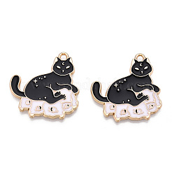 合金エナメルチャーム  猫のチャーム  ライトゴールド  ブラック  27.5x26x1.5mm  穴：1.8mm&nbsp;LS-ENAM-CJC0020-24